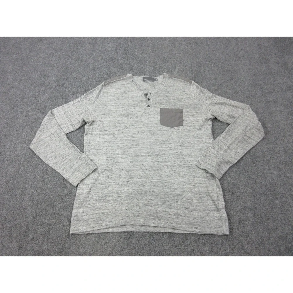 Vince Sweater Mens Large Gray Henley Knit Modal Cashmere Pocket Long Sleeve